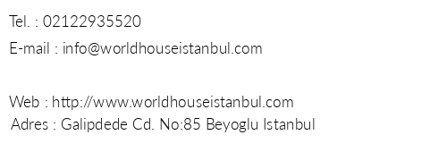 World House Hostel telefon numaralar, faks, e-mail, posta adresi ve iletiim bilgileri